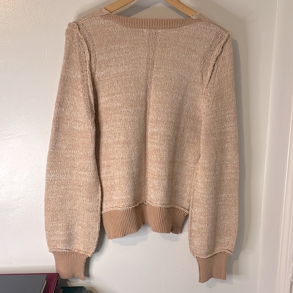 NWT Hem & Thread Cotton Blend Caramel Two Tone Preppy V-Neck Sweater Sz L - Picture 8 of 8